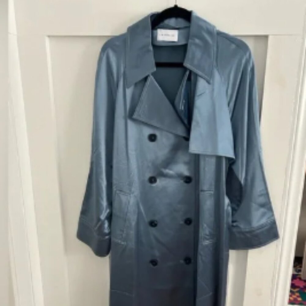 Lattelier Women's Double-Breasted Trench Coat Sky Blue Size Medium